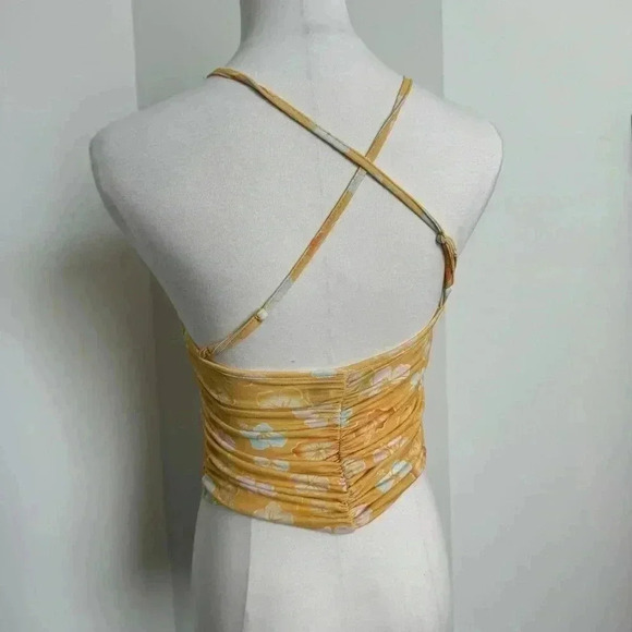 Urban outfitters cropped tank top tropical beach girl ruched M - Picture 4 of 6